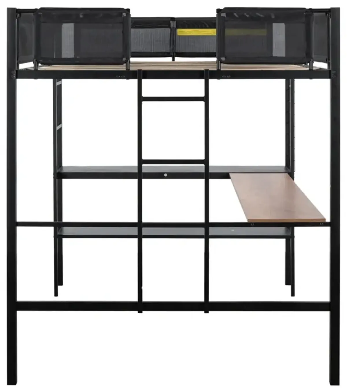 Sturdy Metal Loft Bed with Desk & Shelves