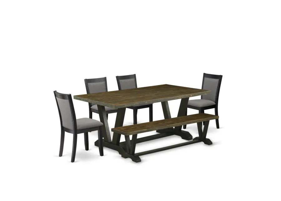 East West Furniture V677MZ650-6 6Pc Kitchen Set - Rectangular Table , 4 Parson Chairs and a Bench - Multi-Color Color