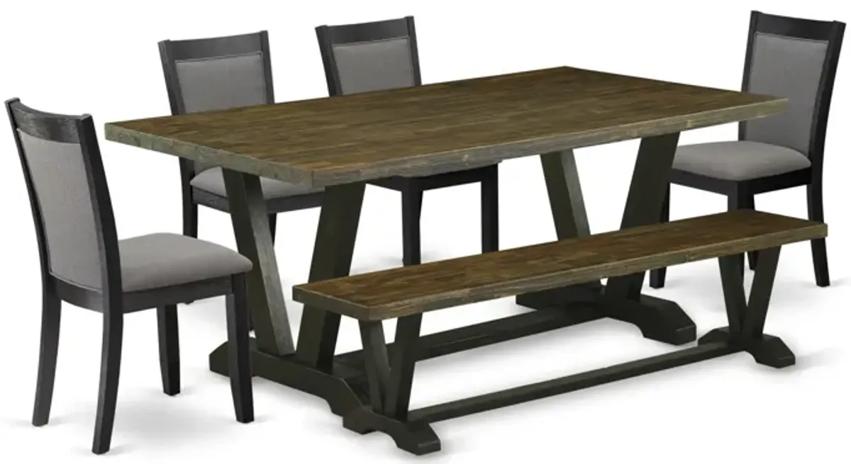East West Furniture V677MZ650-6 6Pc Kitchen Set - Rectangular Table , 4 Parson Chairs and a Bench - Multi-Color Color