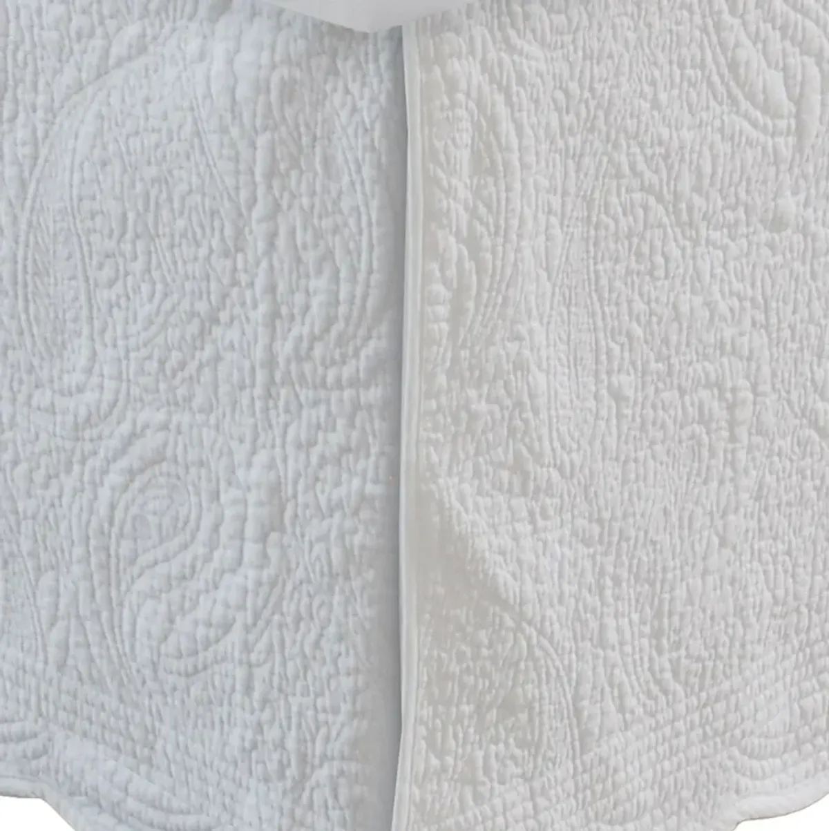 Muka Paisley Quilted Full Bed Skirt, Cotton Drop, Polyester Platform, White - Benzara