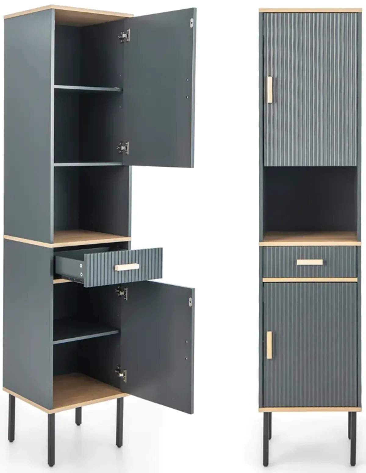 Narrow Freestanding Storage Cabinet – Linen Organizer with Doors and Bottom Drawer