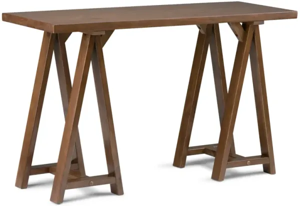 Sawhorse SOLID WOOD 50 inch Wide Modern Industrial Console Sofa Table in Medium Saddle Brown