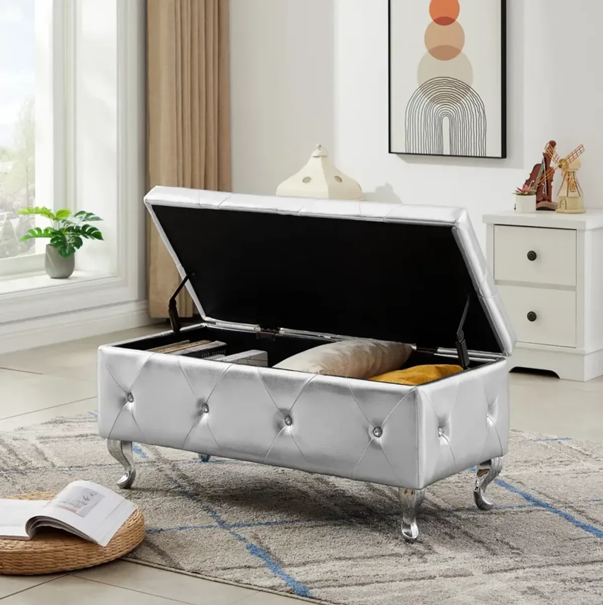 Multipurpose Storage Bench with Safety Hinge