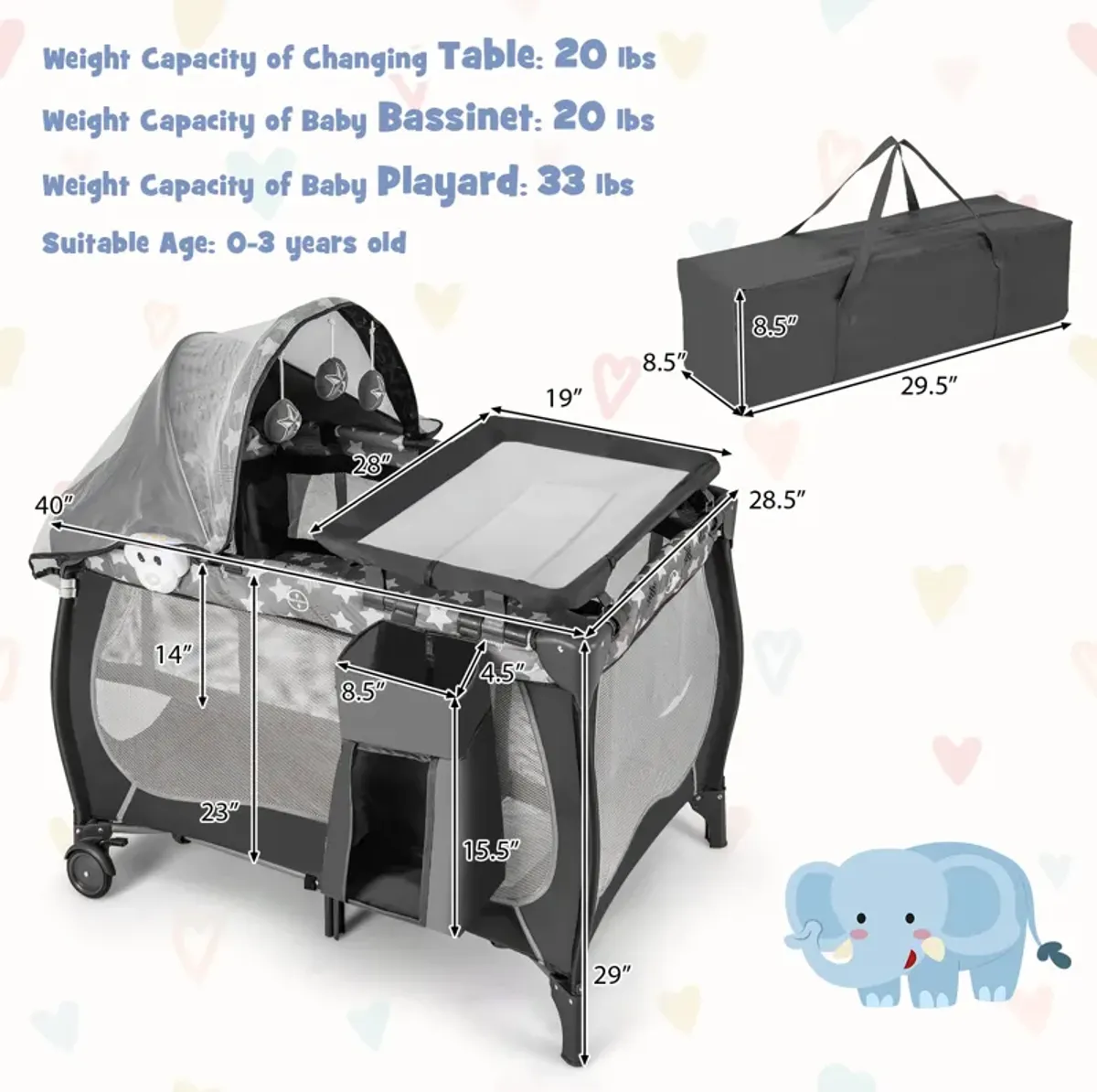 Multi-Functional Baby Nursery Center with Mosquito Net, Music Box, and Storage
