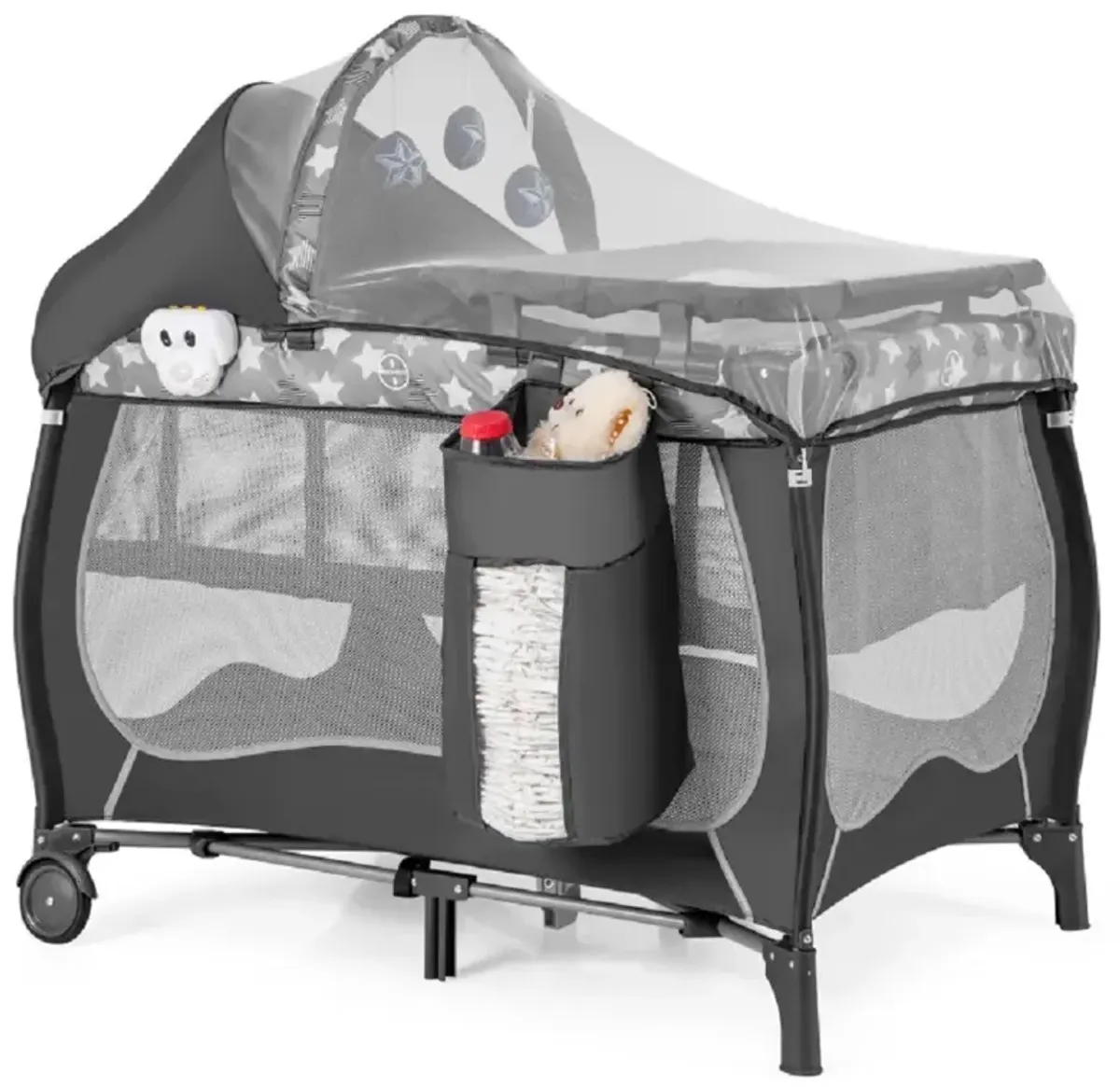 Multi-Functional Baby Nursery Center with Mosquito Net, Music Box, and Storage