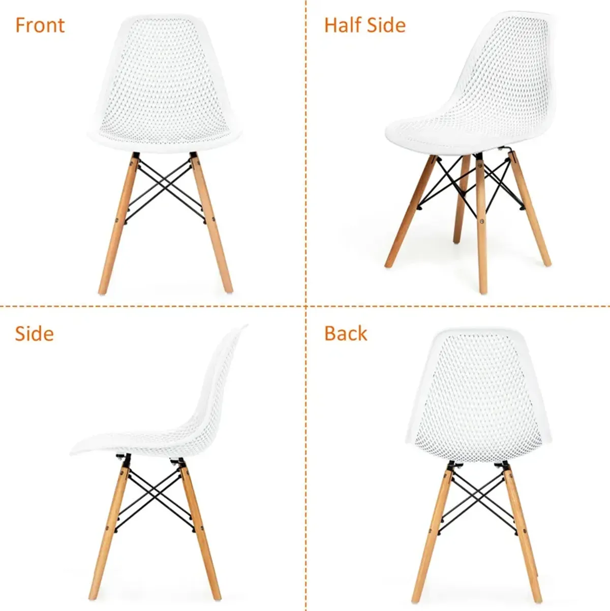 Costway 2PCS Modern DSW Dining Chair Office Home w/ Mesh Design Wooden Legs Black