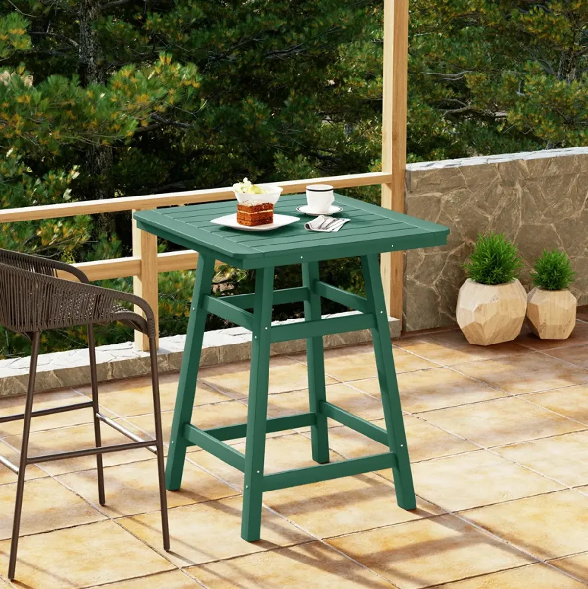 WestinTrends Square Outdoor Patio Counter High Bistro Bar Table With Umbrella Hole