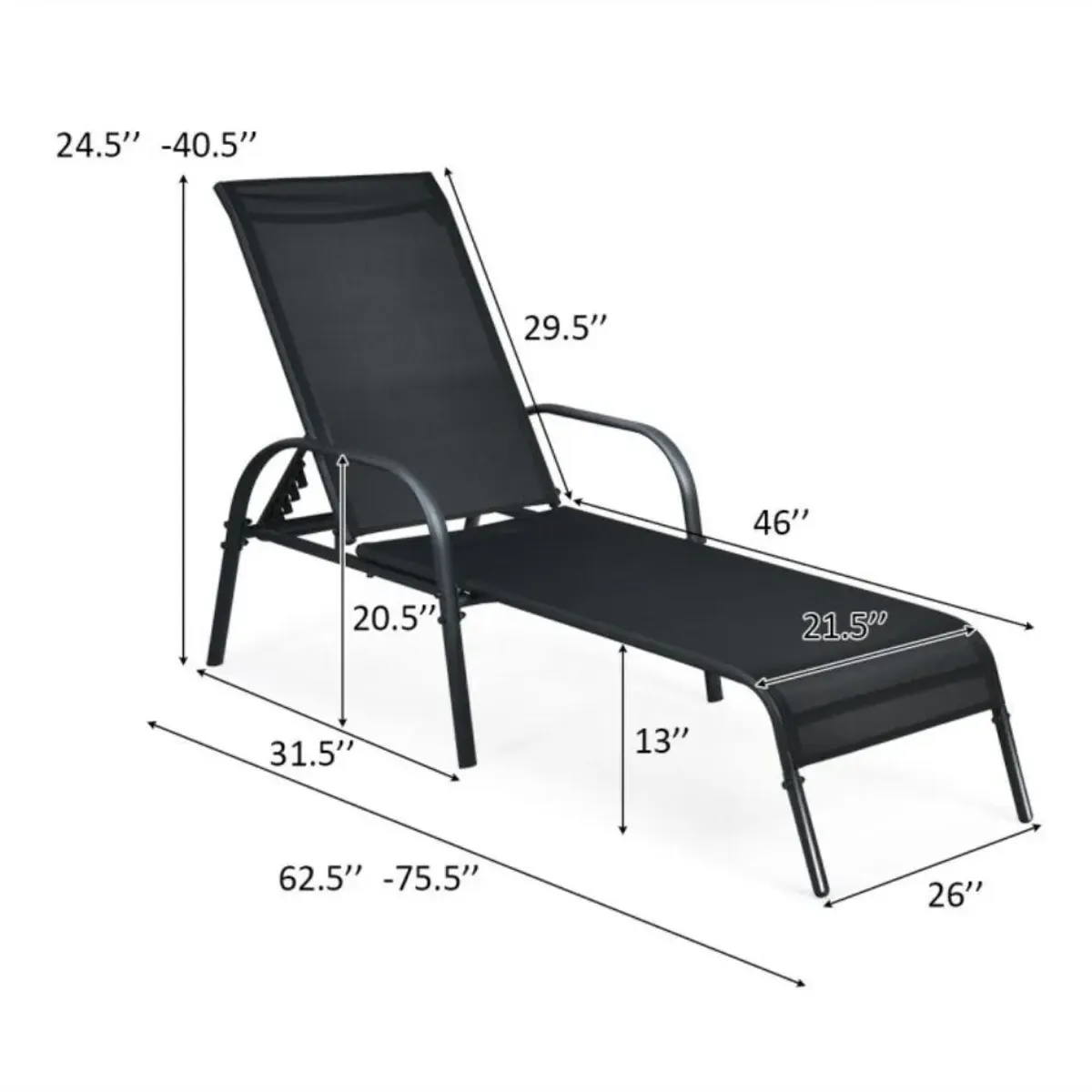 Hivvago 2 Pieces Outdoor Patio Lounge Chair Chaise Fabric with Adjustable Reclining Armrest