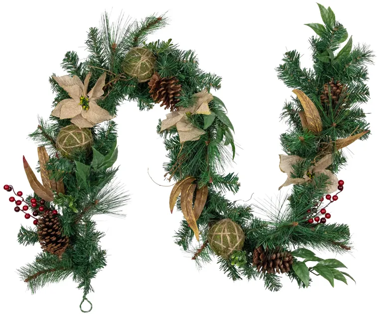 6' x 10" Mixed Pine with Poinsettias and Berries Christmas Garland  Unlit