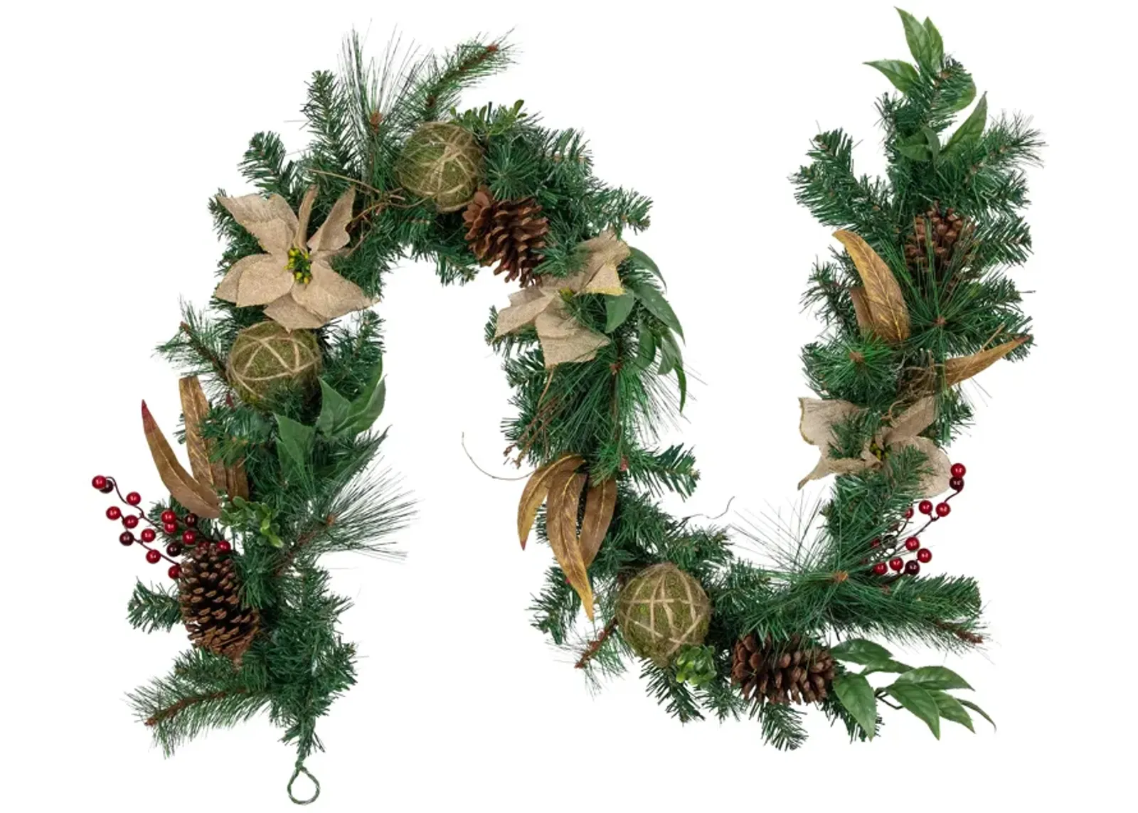 6' x 10" Mixed Pine with Poinsettias and Berries Christmas Garland  Unlit