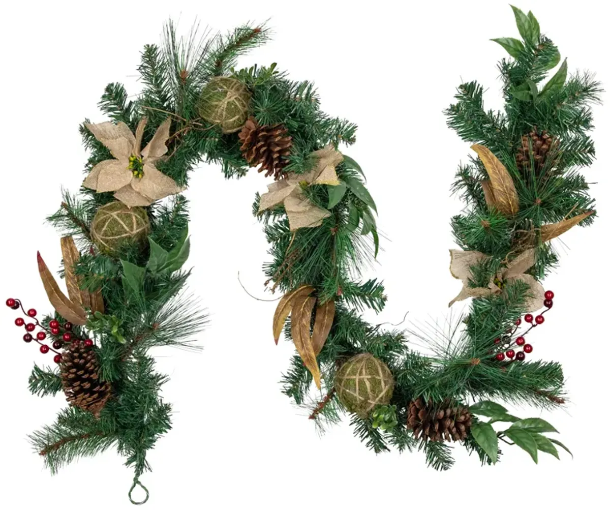 6' x 10" Mixed Pine with Poinsettias and Berries Christmas Garland  Unlit