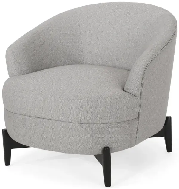 Olie Accent Club Chair, Barrel Style, Boucle Gray Fabric, Cross Base - Benzara