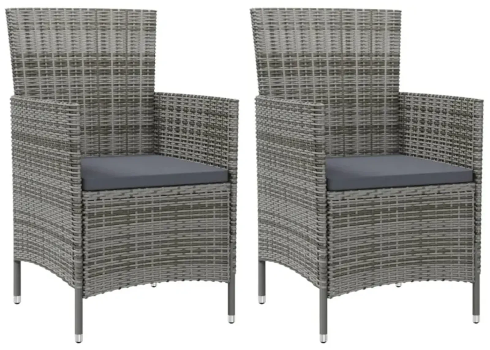 vidaXL Patio Chairs with Cushions 2 pcs Poly Rattan Gray