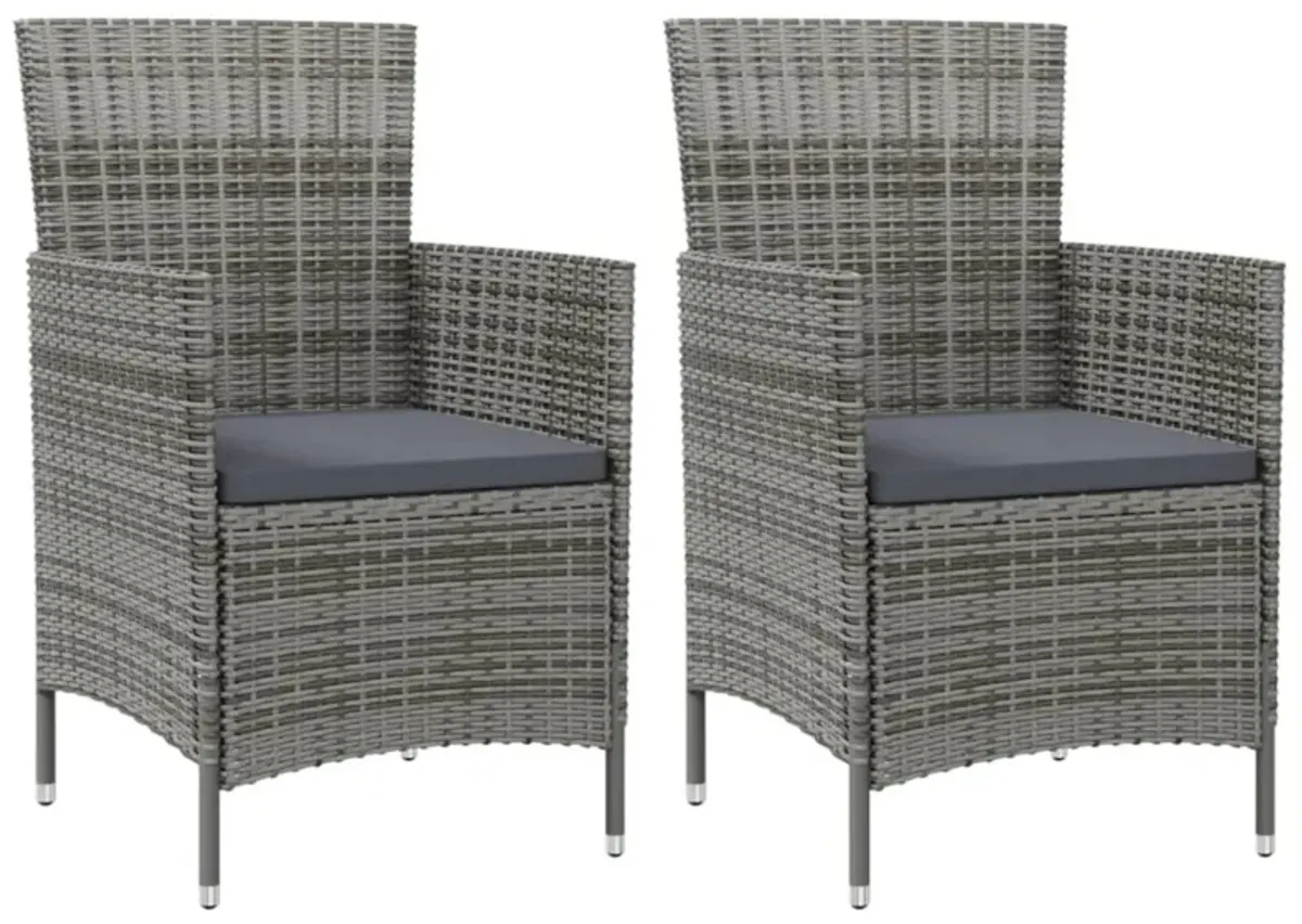 vidaXL Patio Chairs with Cushions 2 pcs Poly Rattan Gray