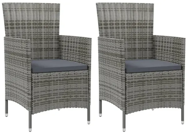 vidaXL Patio Chairs with Cushions 2 pcs Poly Rattan Gray