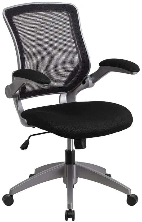 Flash Furniture Kale Mid-Back Black Mesh Swivel Ergonomic Task Office Chair with Gray Frame and Flip-Up Arms
