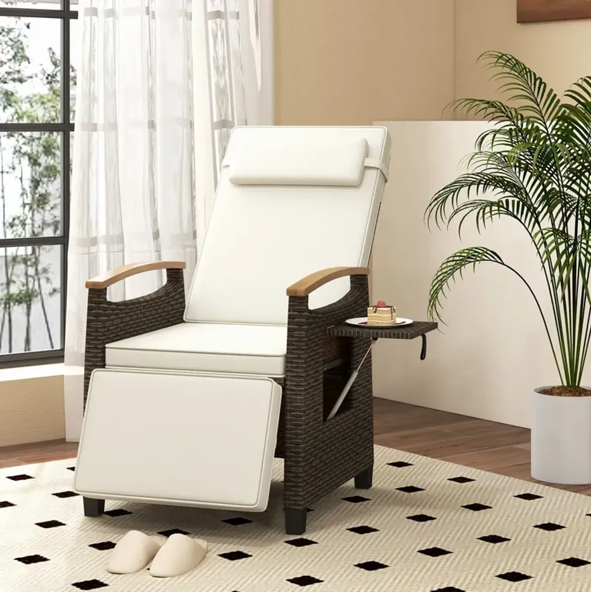 Patio Wicker Recliner Chair with Adjustable Backrest and Footrest