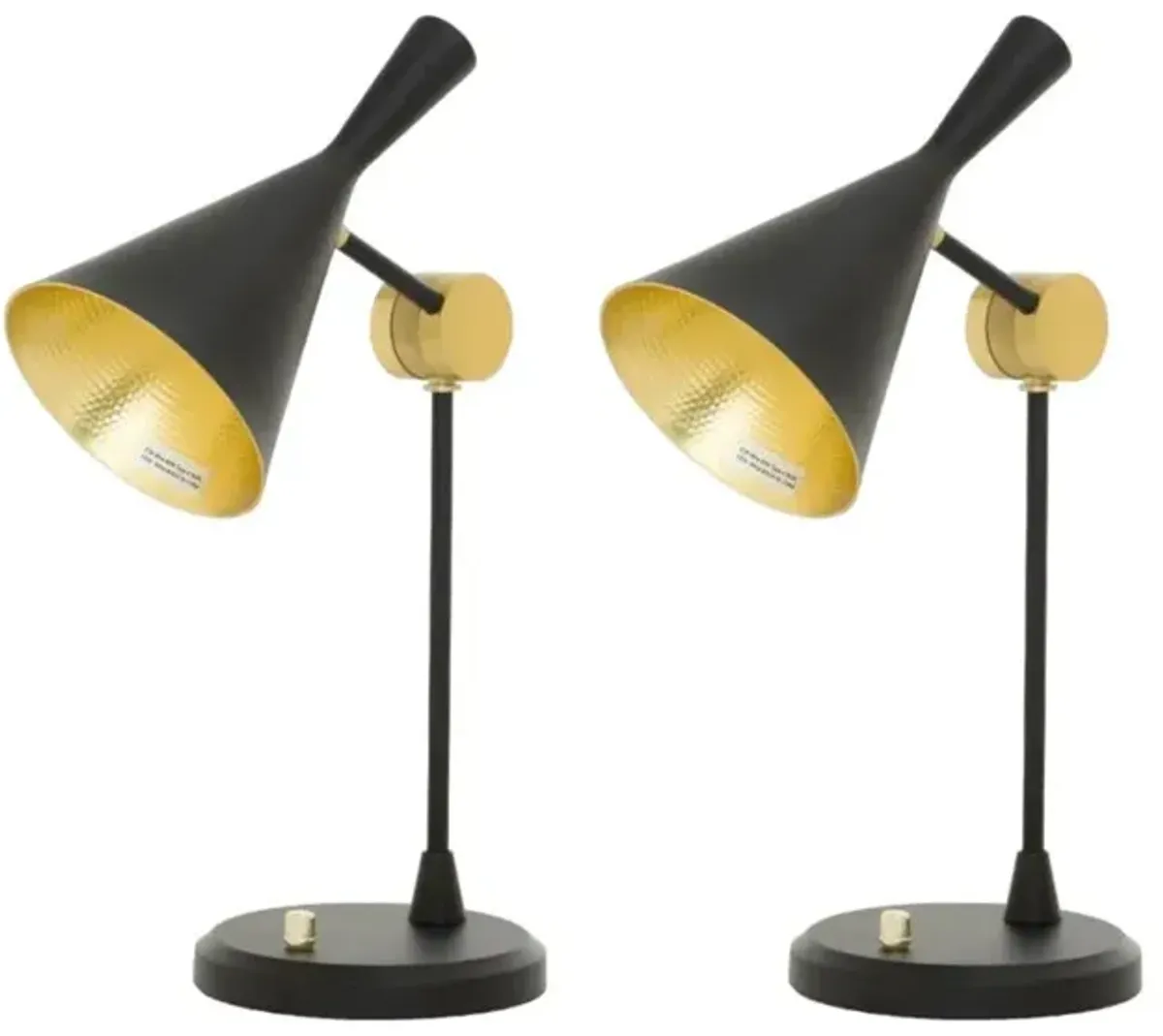 Hivvago Set of Two 23" Black Metal Geometric Desk Table Lamps With Black and Gold Cone Shade