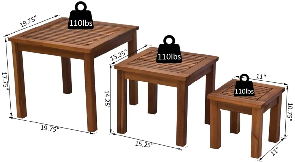 3 Piece Nesting Side Coffee Table Outdoor Patio Acacia Wood End Desk