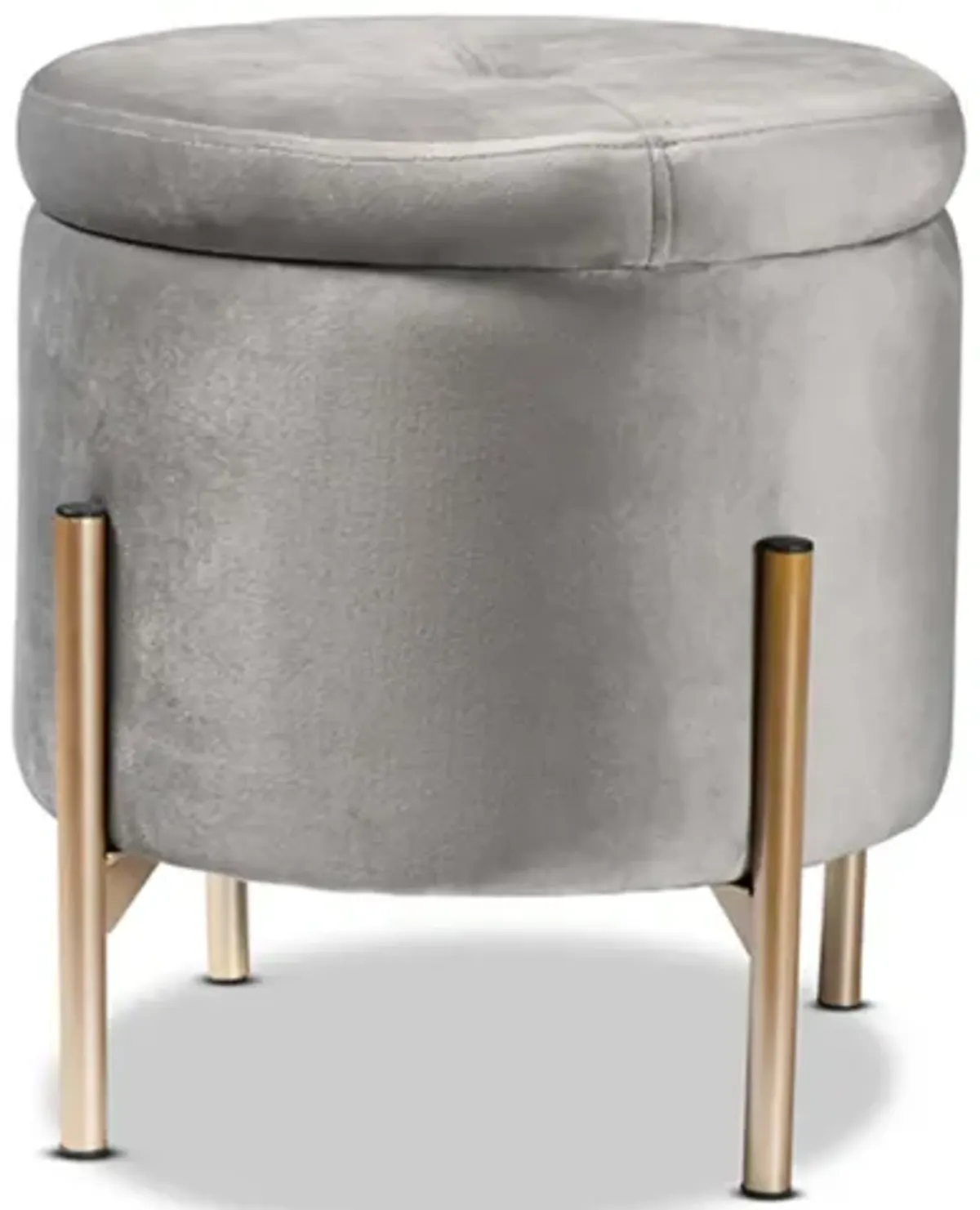 Baxton Studio Malina Contemporary Glam and Luxe Grey Velvet Fabric Upholstered and Gold Finished Metal Storage Ottoman