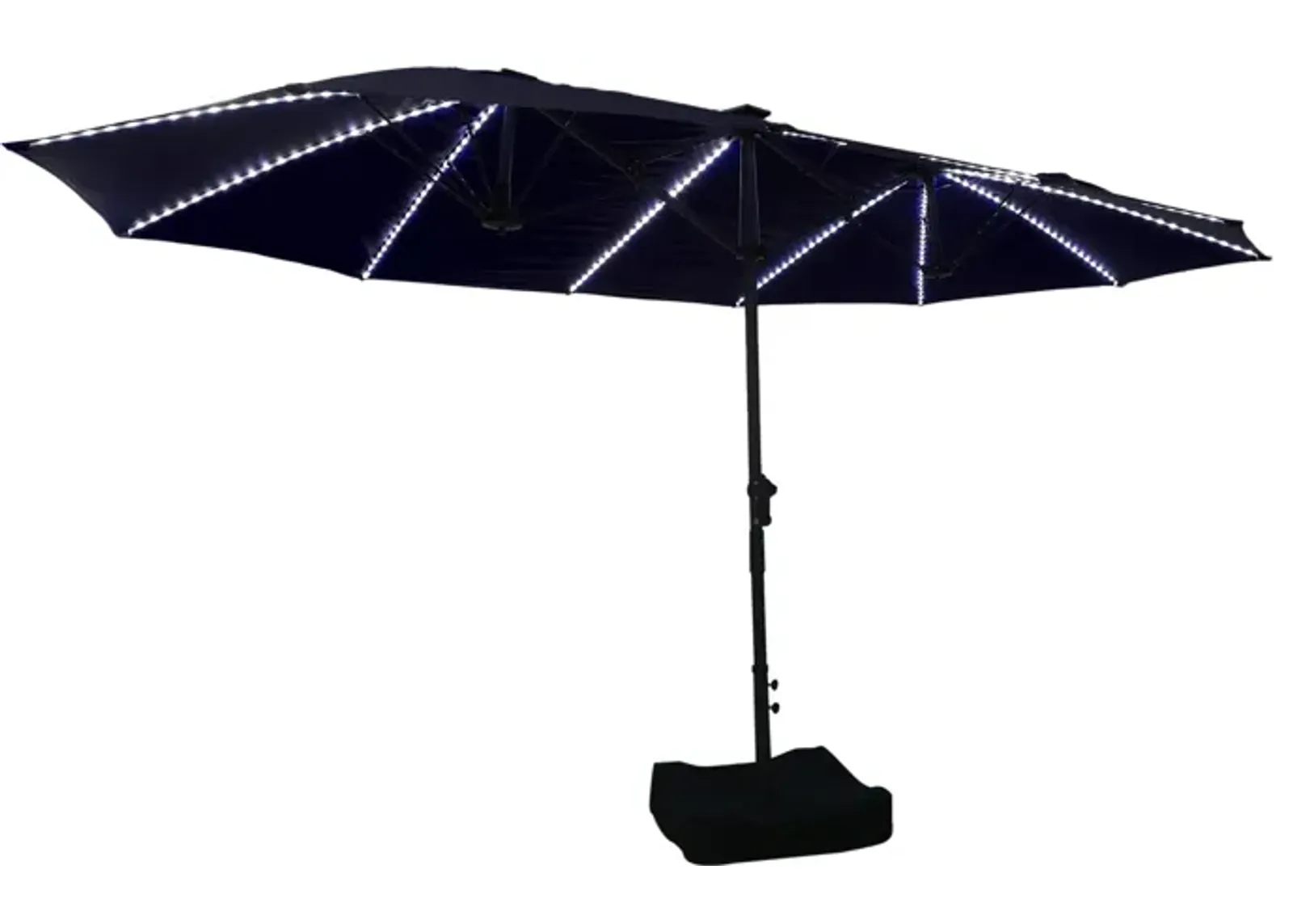 MONDAWE 15ft Twin Double-Sided Solar LED Patio Market Umbrella with Included Base Stand