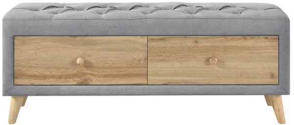 Upholstered Wooden Storage Ottoman Bench With 2 Drawers For Bedroom