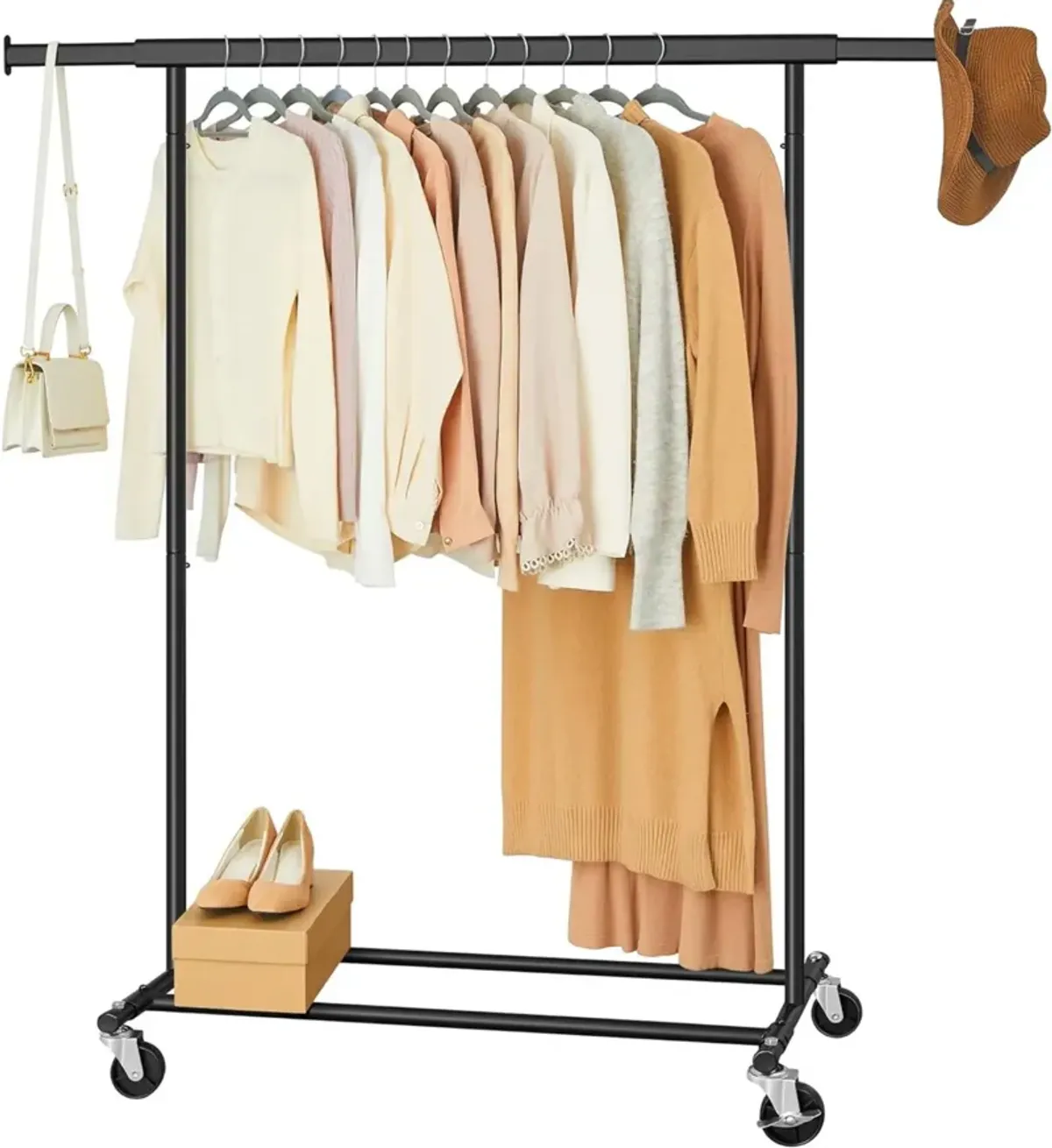 Heavy Duty  Metal Garment Rack Clothes Hanging Bar on Lockable Wheels