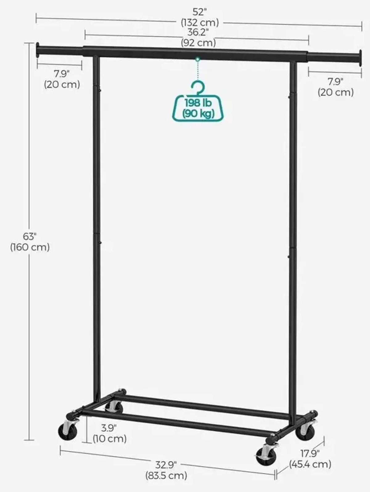 Heavy Duty  Metal Garment Rack Clothes Hanging Bar on Lockable Wheels