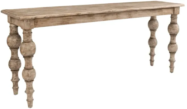 Ray 72 Inch Reclaimed Pine Wood Console Sideboard Table, Turned Legs, Beige