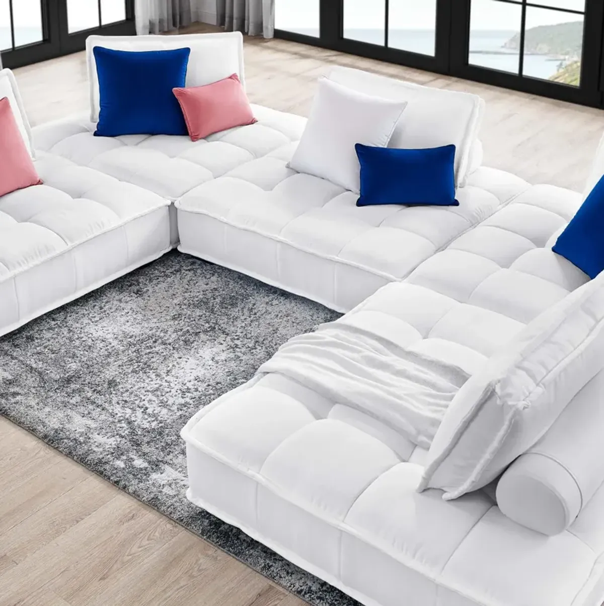 Saunter Tufted Fabric 5-Piece Sectional Sofa White