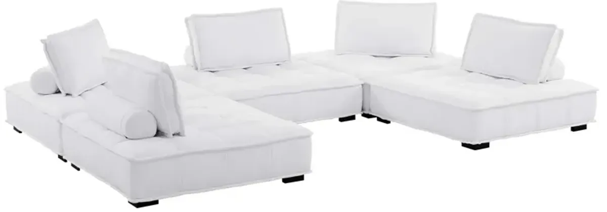 Saunter Tufted Fabric 5-Piece Sectional Sofa White