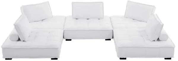 Saunter Tufted Fabric 5-Piece Sectional Sofa White