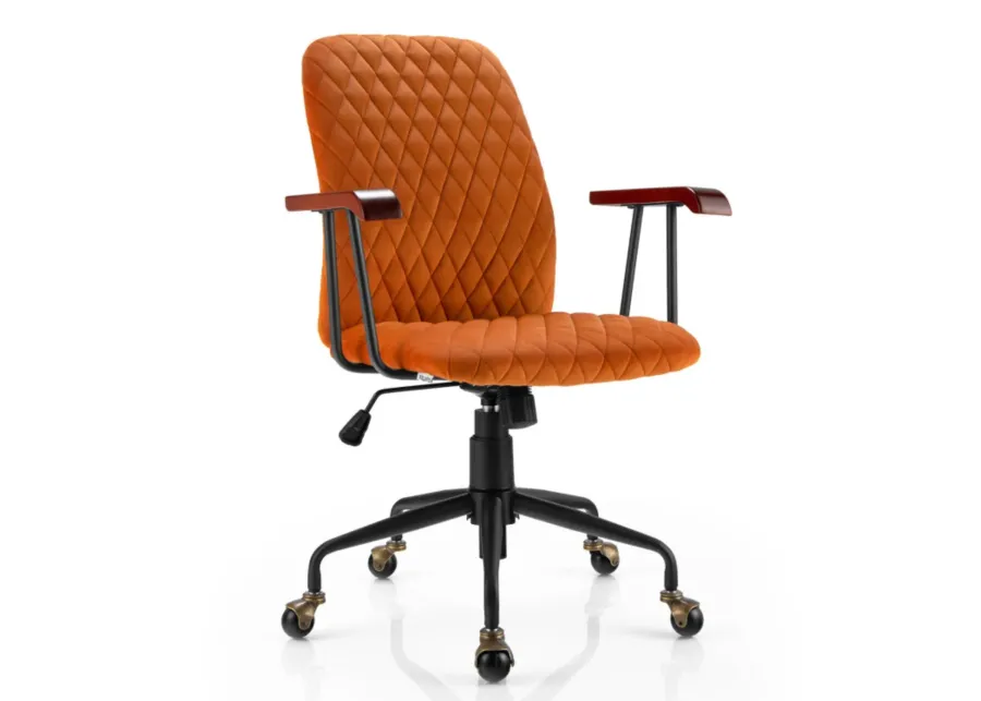 Hivvago Velvet Home Office Chair with Wooden Armrest