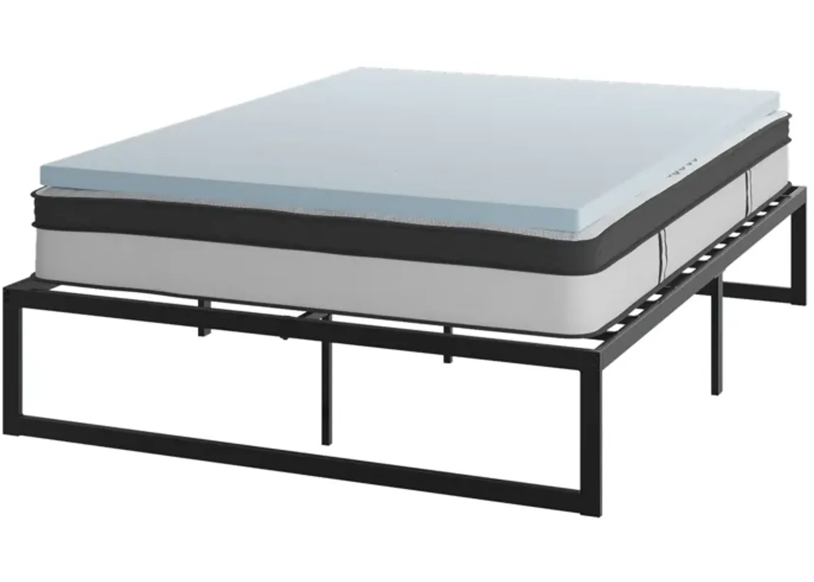 Leo 14 Inch Metal Platform Bed Frame with 10 Inch Pocket Spring Mattress in a Box and 2 Inch Cool Gel Memory Foam Topper - Queen