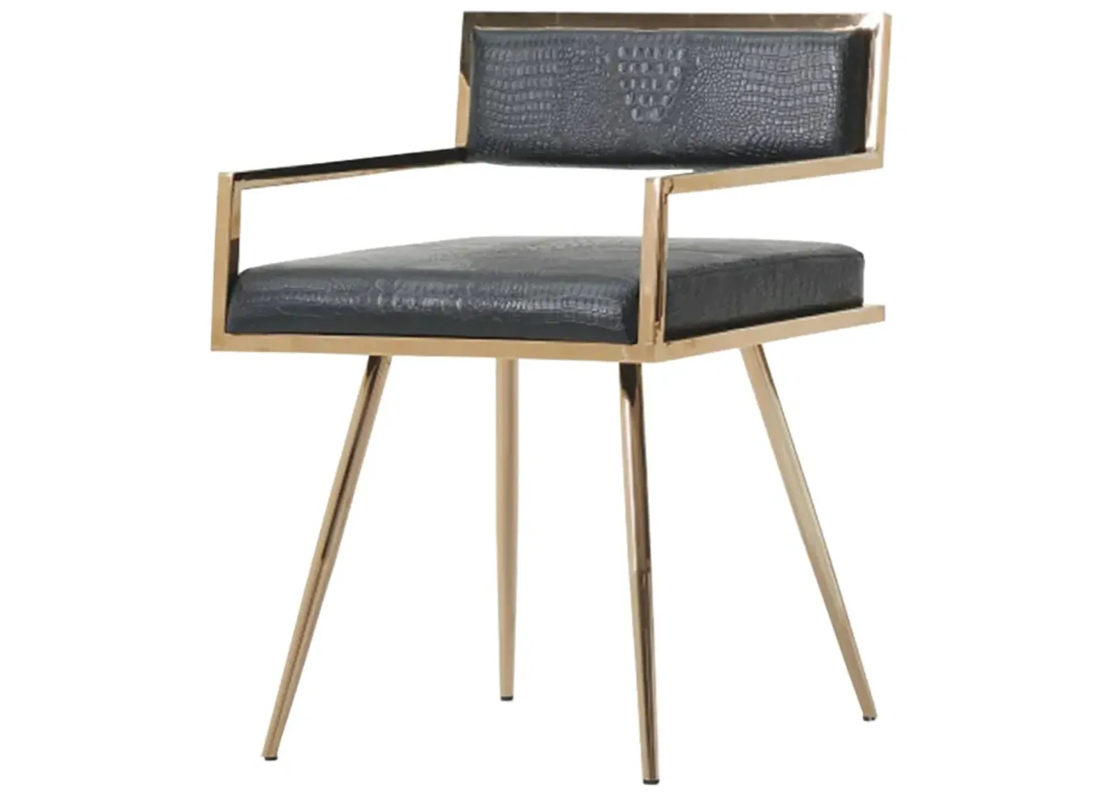 Leatherette Upholstered Metal Dining Chair with Splayed Legs, Black and Gold-Benzara