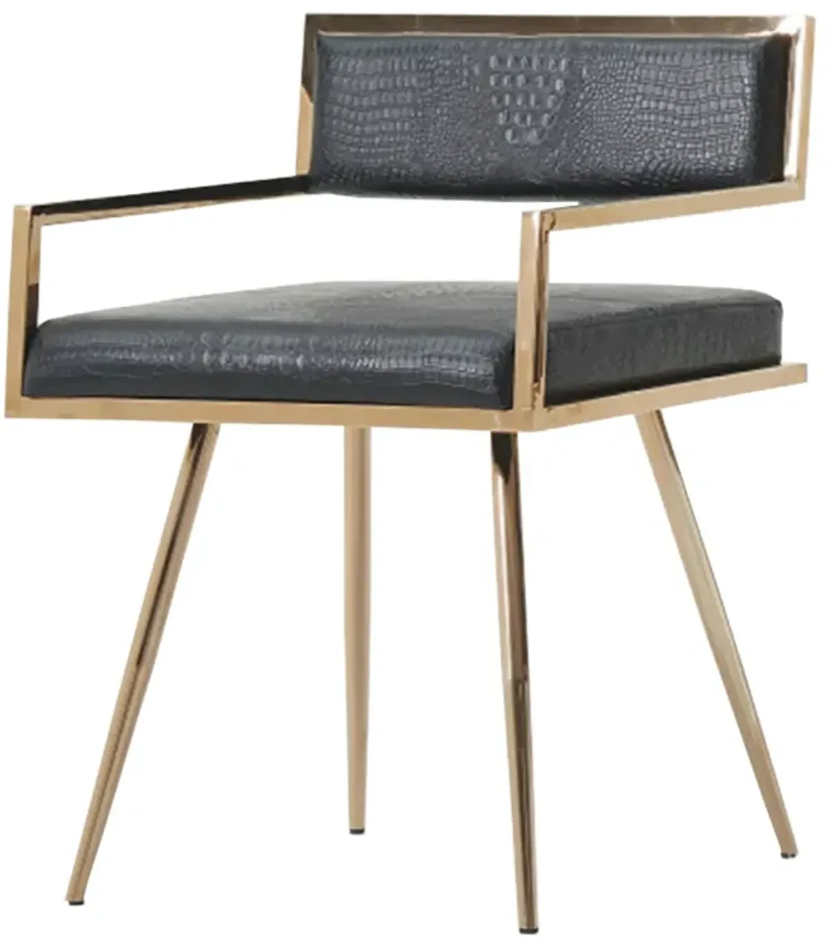 Leatherette Upholstered Metal Dining Chair with Splayed Legs, Black and Gold-Benzara