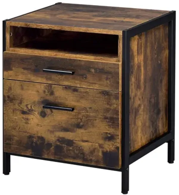 Acme Juvanth Wooden Nightstand with 2-Drawer in Rustic Oak and Black
