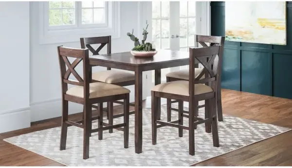 Jofran Walnut Creek 5 Pack Dining Set - Counter Height Table with 4 Stools