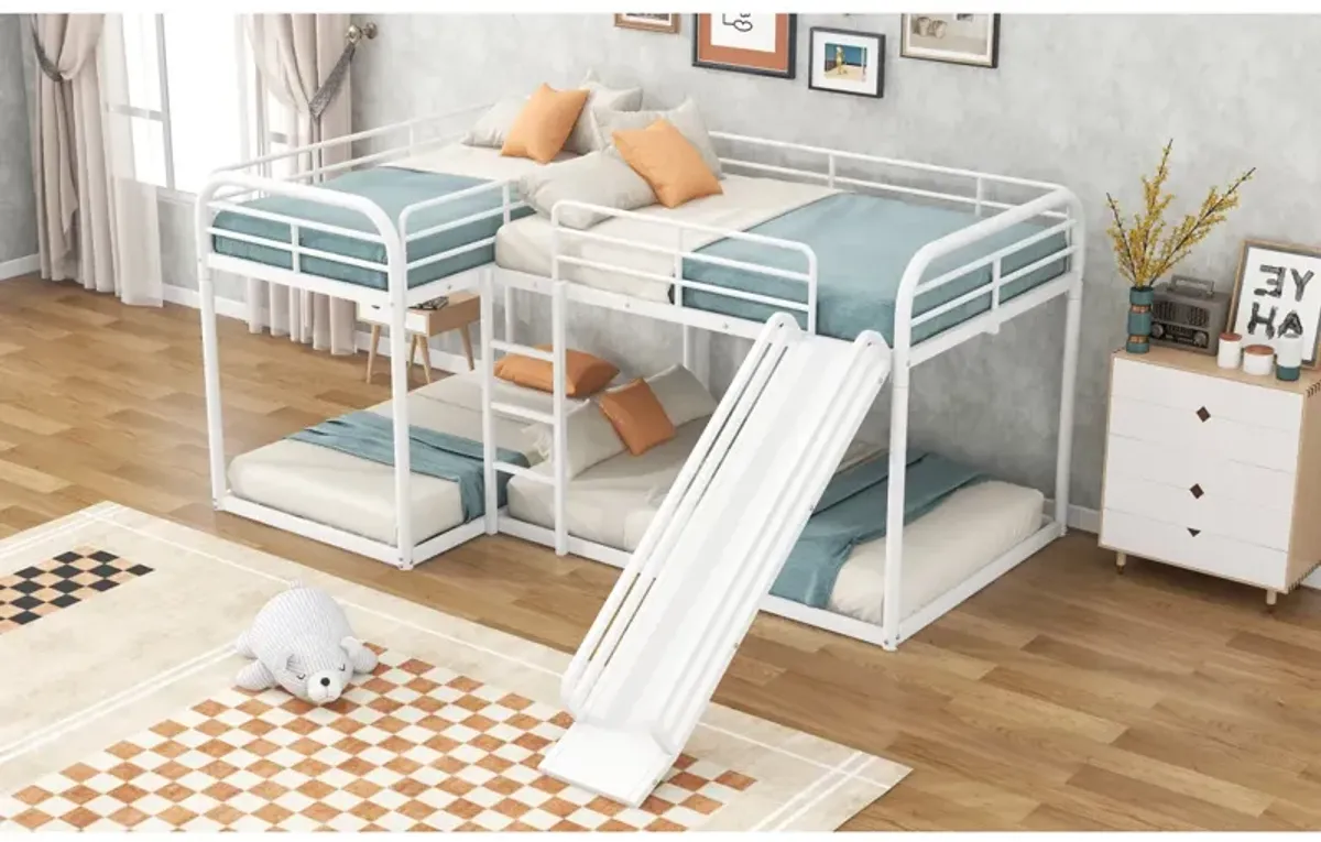 Full And Twin Size L-Shaped Bunk Bed With Slide And Short Ladder