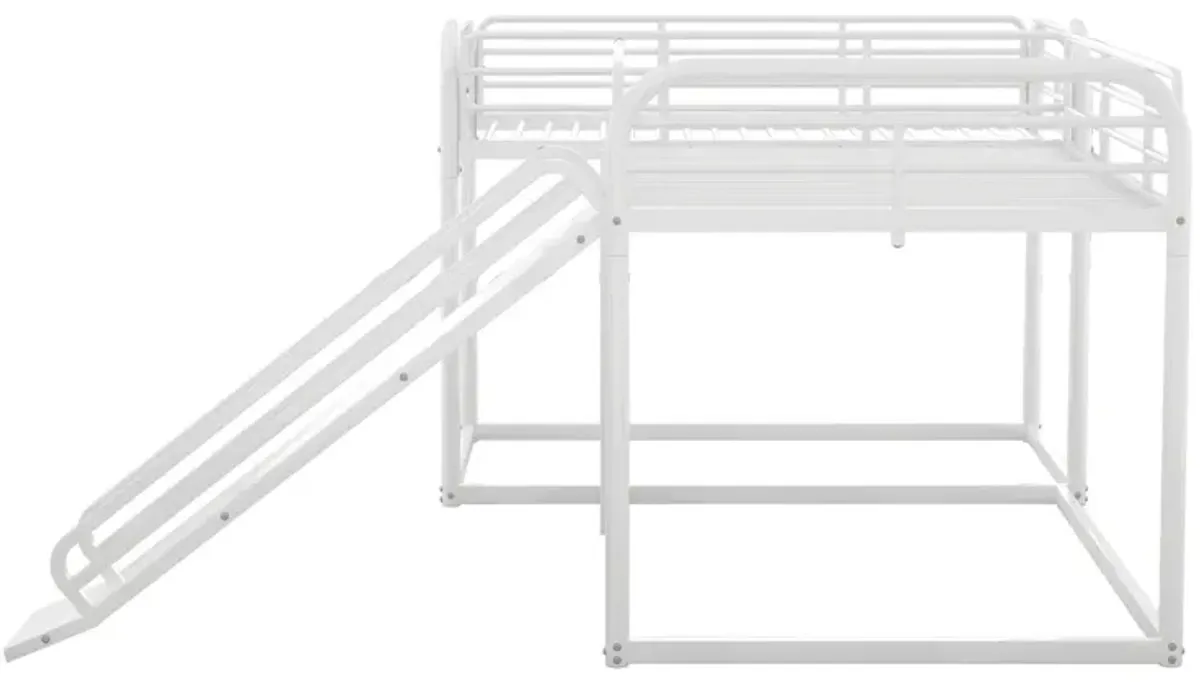 Full And Twin Size L-Shaped Bunk Bed With Slide And Short Ladder