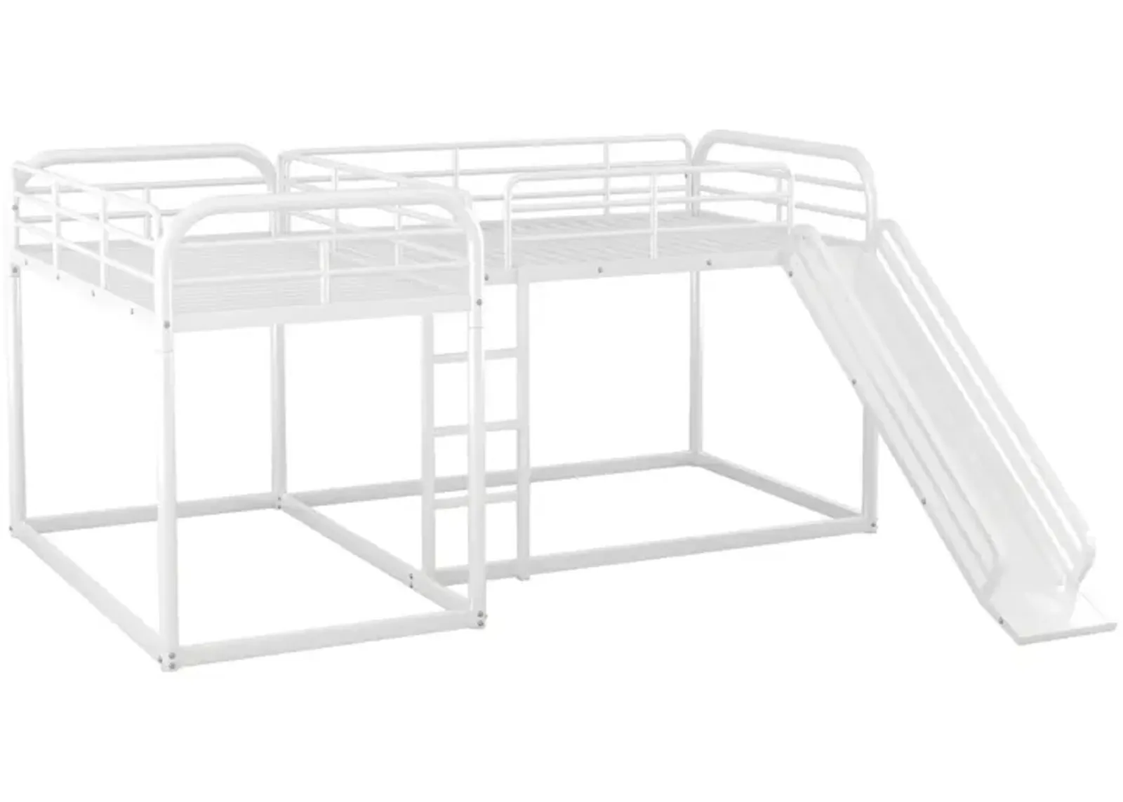 Full And Twin Size L-Shaped Bunk Bed With Slide And Short Ladder