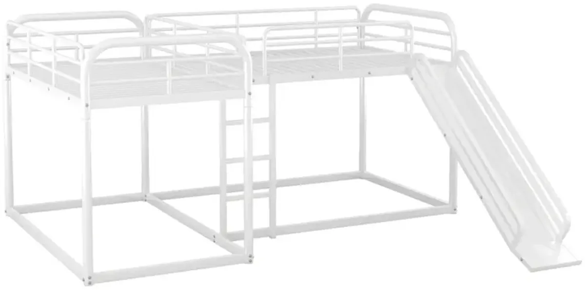 Full And Twin Size L-Shaped Bunk Bed With Slide And Short Ladder