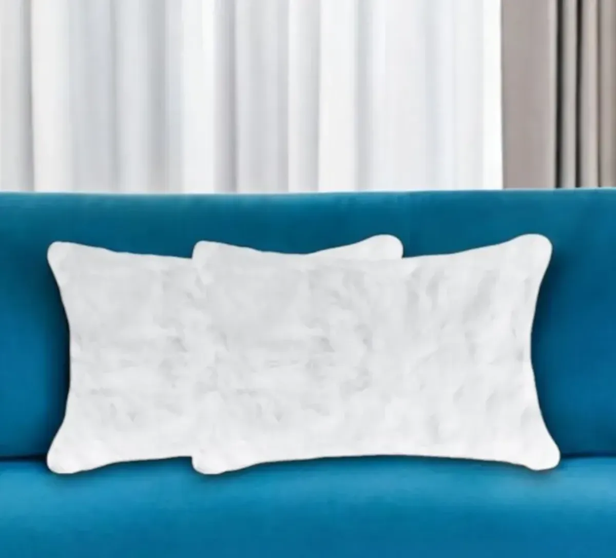 Hivvago Set Of Two 12" X 20" White Rabbit Natural Fur Throw Pillows
