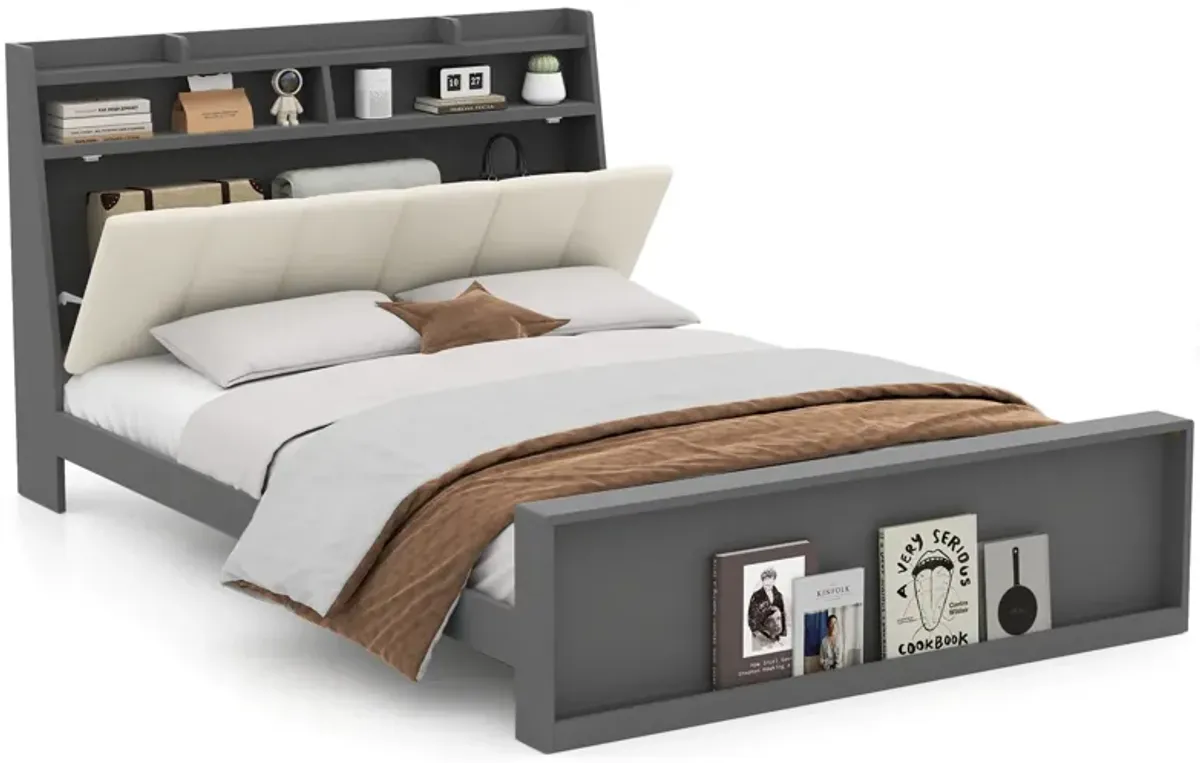 Platform Bed with Storage Drawers and Sleek Headboard, Modern Design