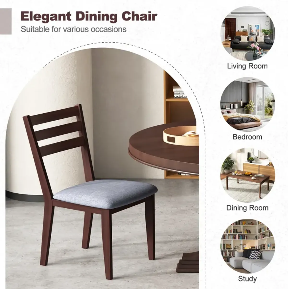 Set of 2 Upholstered Armless Kitchen Chair with Solid Rubber Wood Frame