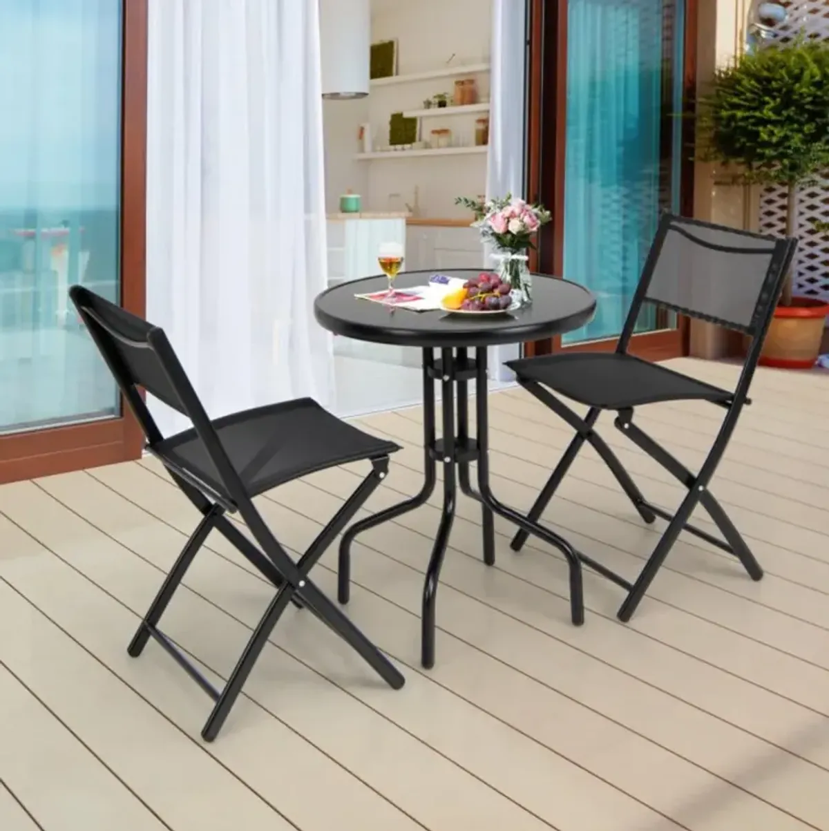 Hivvago 3 Pieces Folding Bistro Table Chairs Set for Indoor and Outdoor