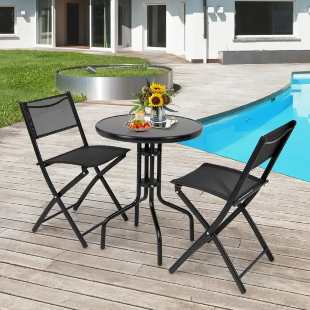 Hivvago 3 Pieces Folding Bistro Table Chairs Set for Indoor and Outdoor