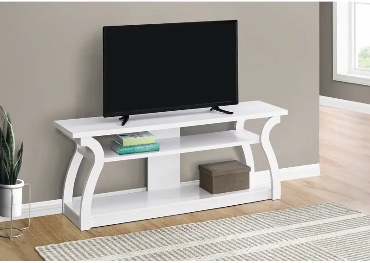 Monarch Specialties I 2665 Tv Stand, 60 Inch, Console, Media Entertainment Center, Storage Shelves, Living Room, Bedroom, Laminate, White, Contemporary, Modern