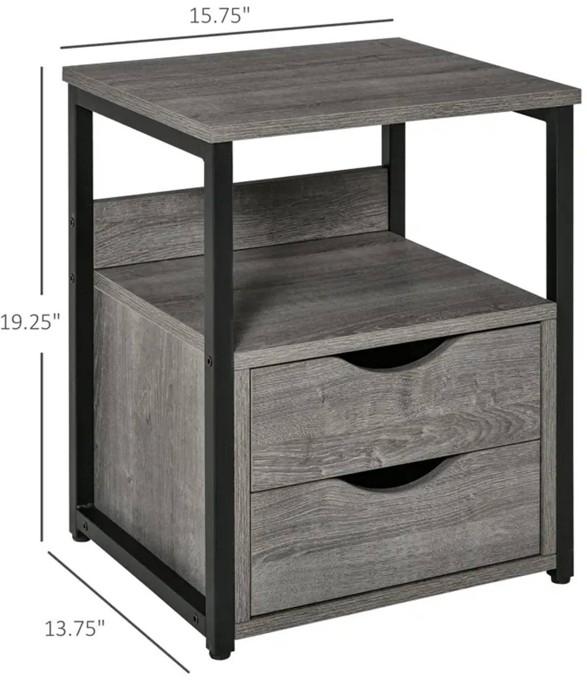 Cool Grey Side Table: Sleek Industrial Bedside Companion with Storage