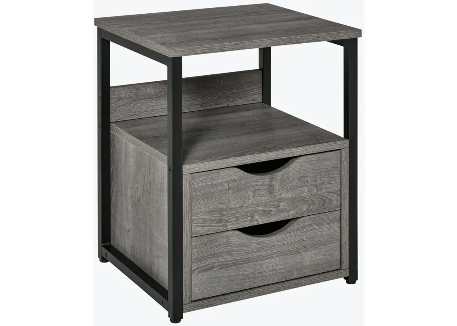 Cool Grey Side Table: Sleek Industrial Bedside Companion with Storage